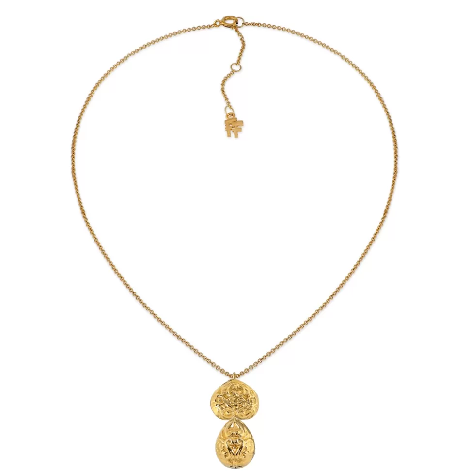 Women Folli Follie Necklaces^Archaics Short Gold Plated Necklace With Carved Heart And Drop