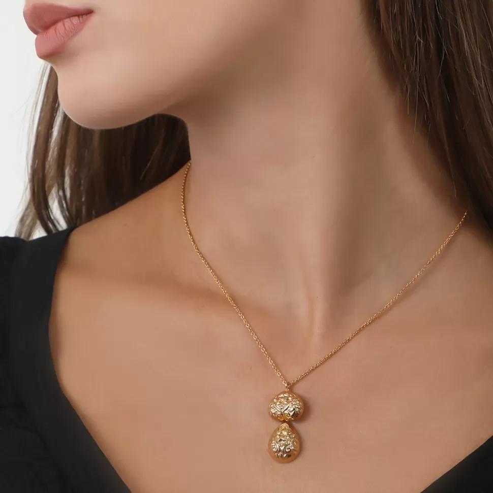Women Folli Follie Necklaces^Archaics Short Gold Plated Necklace With Carved Heart And Drop