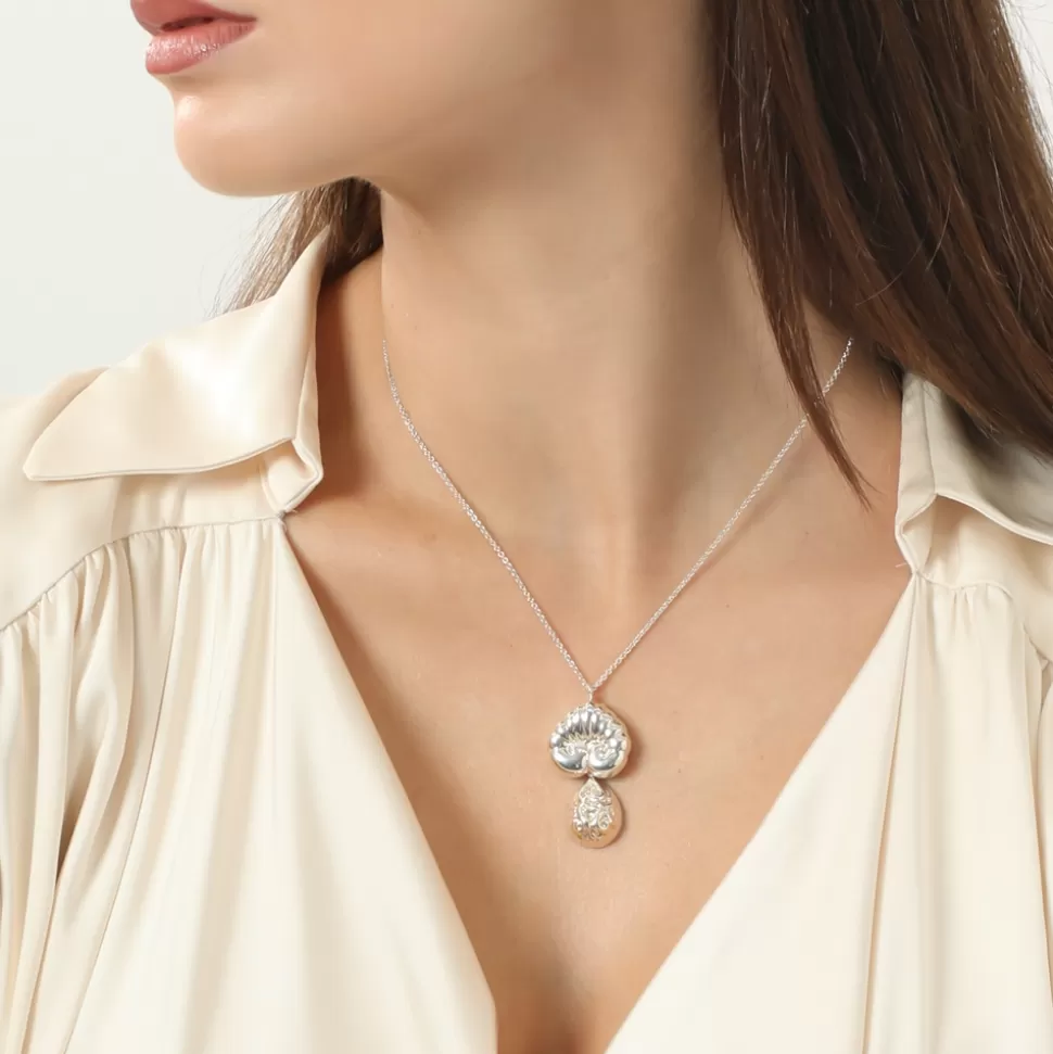 Women Folli Follie Necklaces^Archaics Short Silver Necklace With Anthemion And Carved Drop