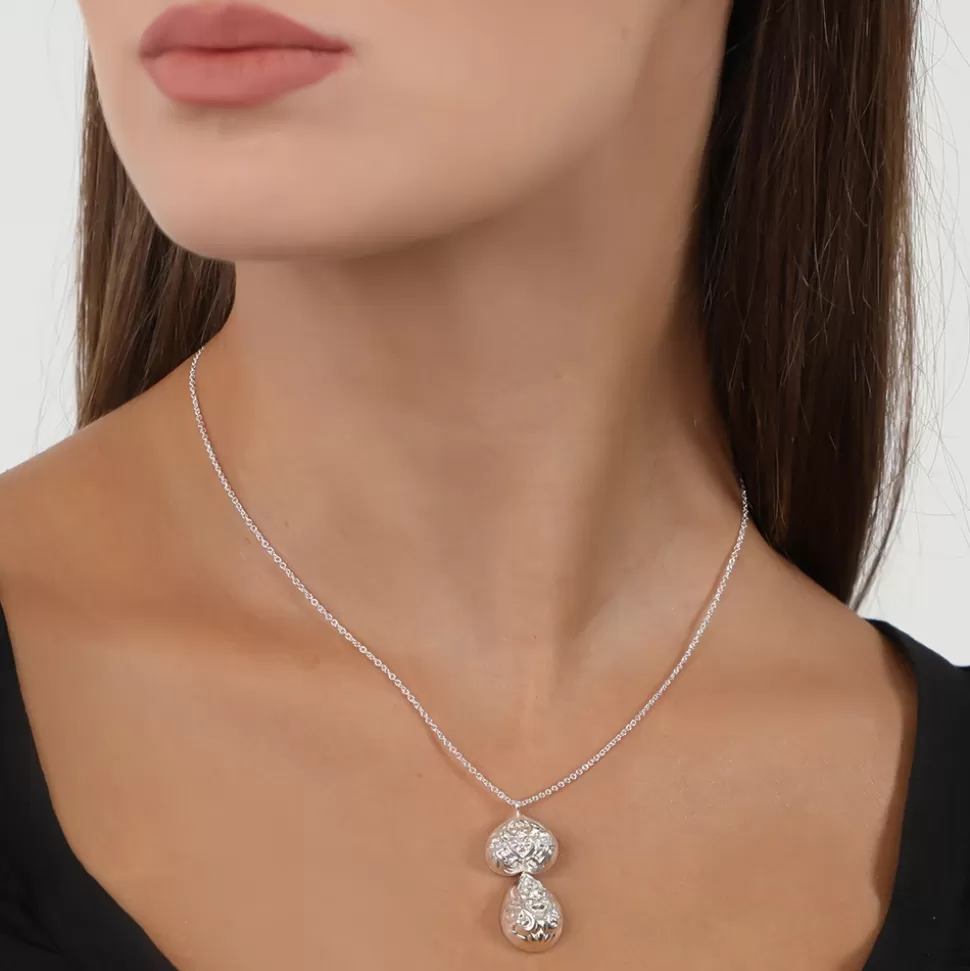 Women Folli Follie Necklaces^Archaics Short Silver Necklace With Carved Heart And Drop