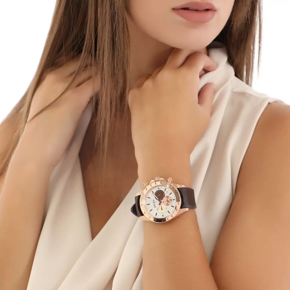 Women Folli Follie Chronograph^Color Me Freesilicone Strap Rose Gold Plated Watch