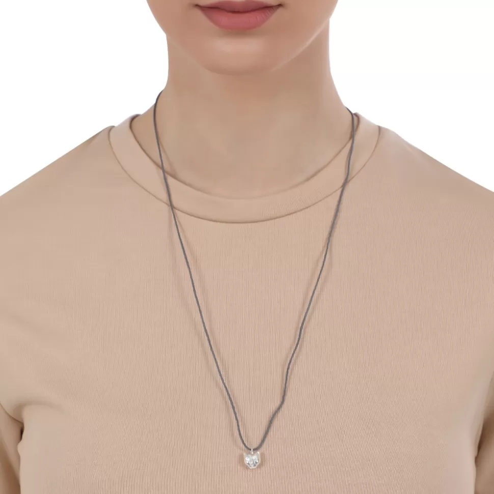 Women Folli Follie Necklaces^Fashionable.Me Grey Cord Necklace With Silver Cat Motif