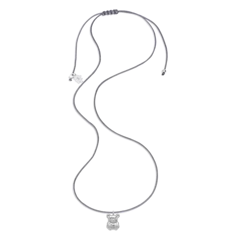 Women Folli Follie Necklaces^Fashionable.Me Grey Cord Necklace With Silver Small Bear Motif