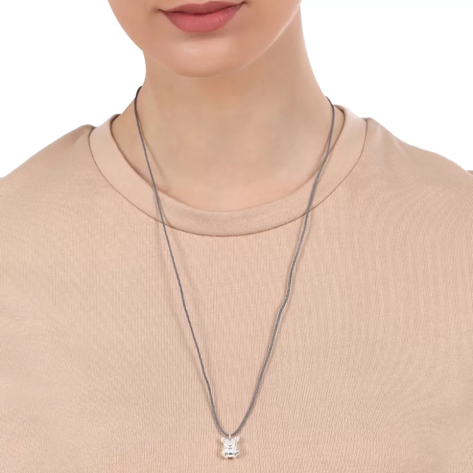 Women Folli Follie Necklaces^Fashionable.Me Grey Cord Necklace With Silver Small Bear Motif
