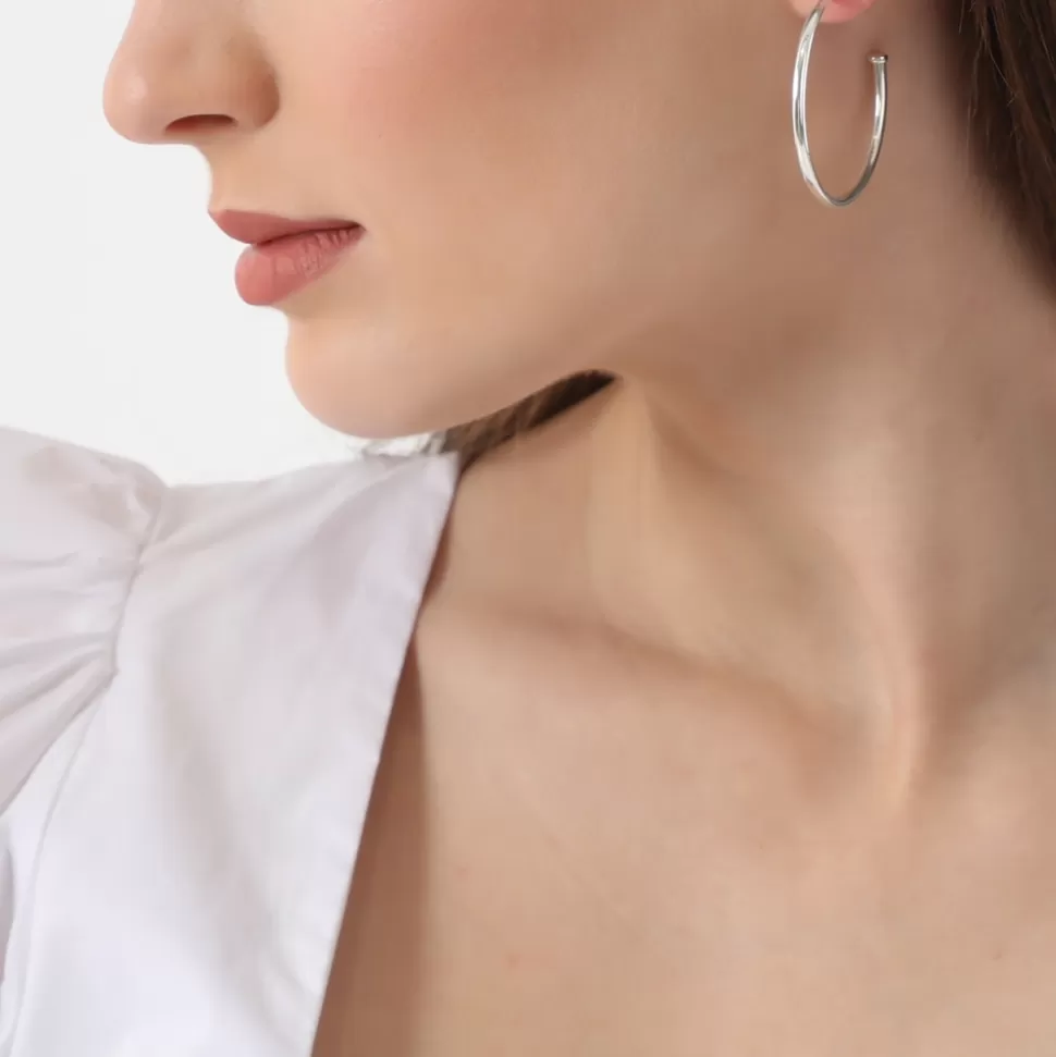Women Folli Follie Earrings^Fashionable.Me Large Silver Hoops With Sphere And Blue Round Charms