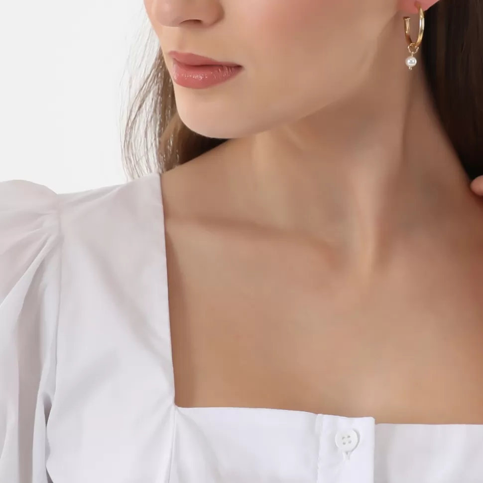 Women Folli Follie Earrings^Fashionable.Me Small Gold Plated Hoops With Flower And Pearl Charms