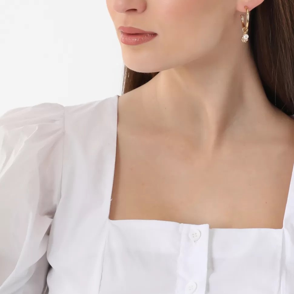 Women Folli Follie Earrings^Fashionable.Me Small Gold Plated Hoops With Flower And Pearl Charms