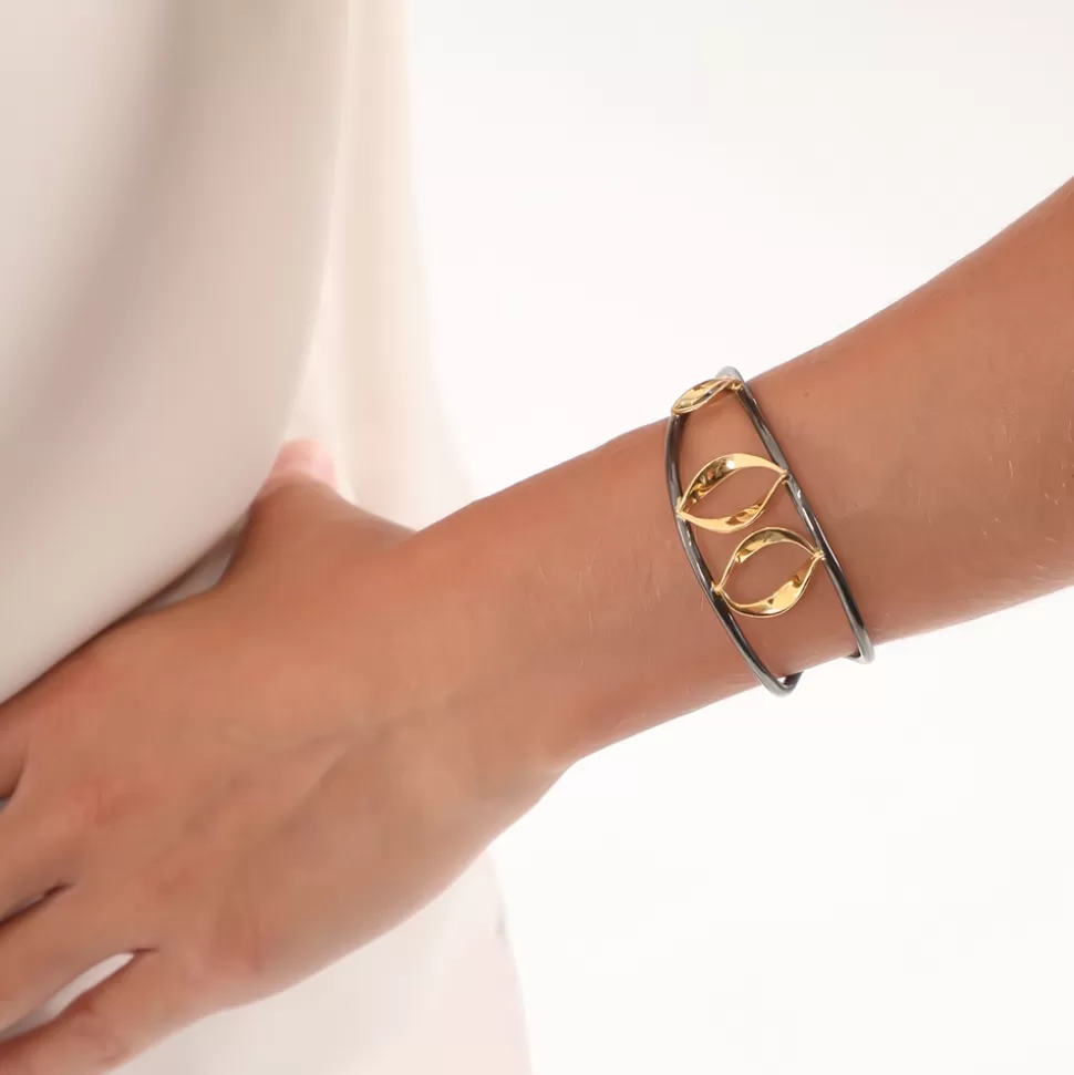 Women Folli Follie Bracelets^Flaming Soul Gun Color Bangle With With Gold Plated Triple Flame Motif