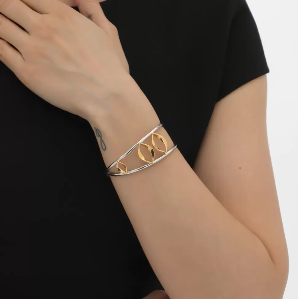 Women Folli Follie Bracelets^Flaming Soul Silvery Bangle With Triple Flame Motif In Gold Plating