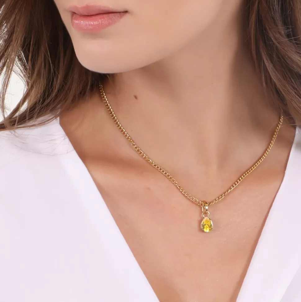 Women Folli Follie Necklaces^Good Vibes Short Gold Plated Chain Necklace With Crystal Stone