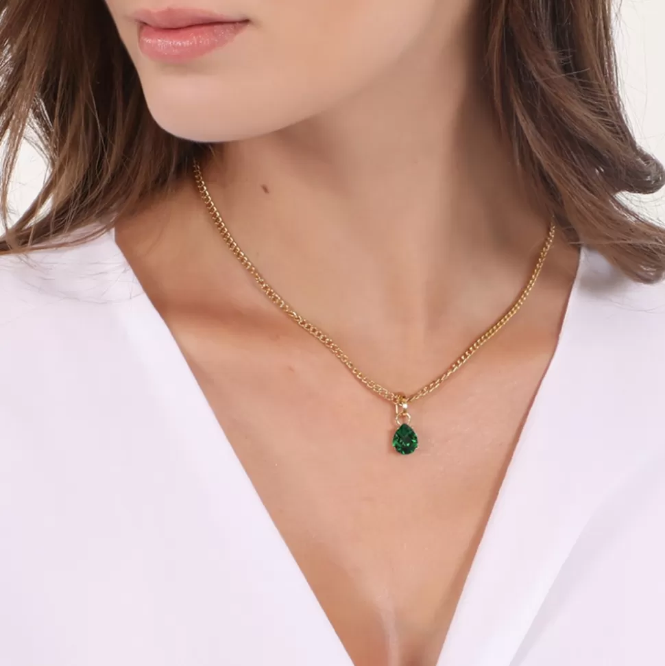 Women Folli Follie Necklaces^Good Vibes Short Gold Plated Chain Necklace With Crystal Stone