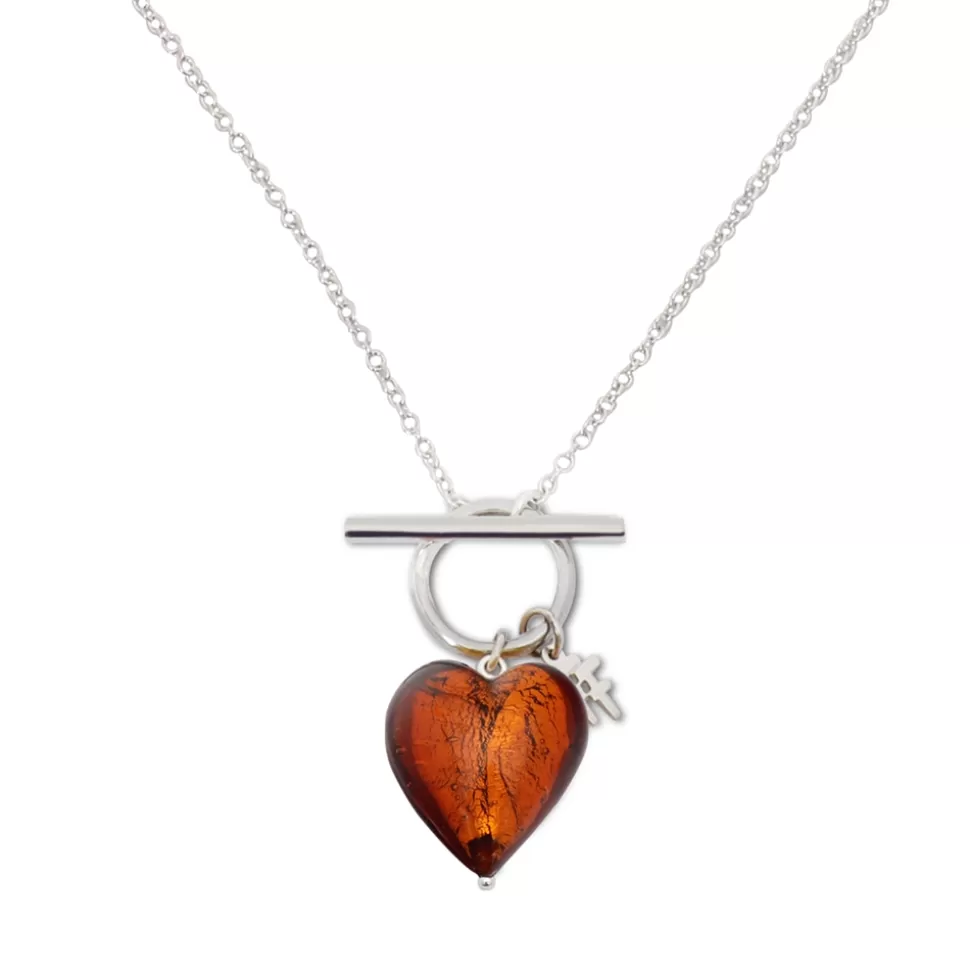 Women Folli Follie Necklaces^Hearty Candy Long Silver Necklace Withmurrine Glass Heart And Bar Clasp