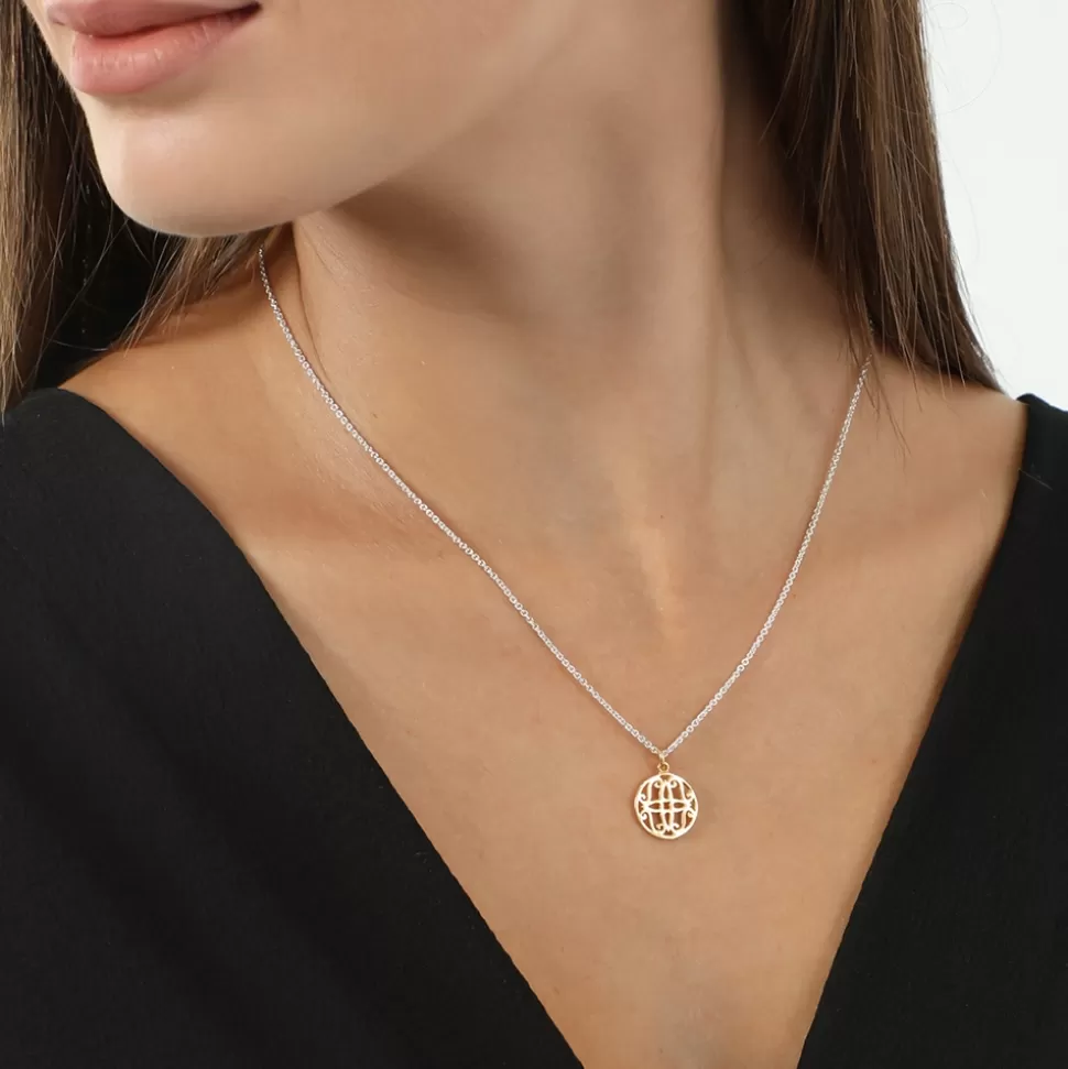 Women Folli Follie Necklaces^Kallos Short Silver Necklace With Gold Plated Coin Motif