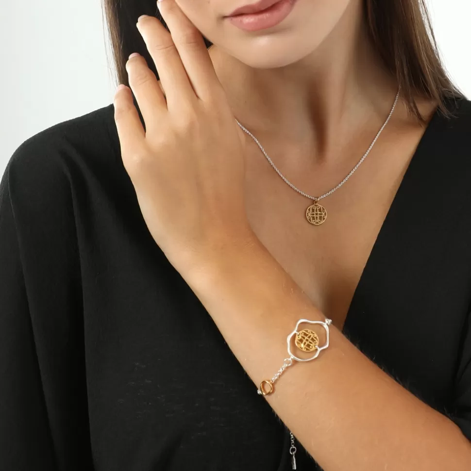 Women Folli Follie Necklaces^Kallos Short Silver Necklace With Gold Plated Coin Motif