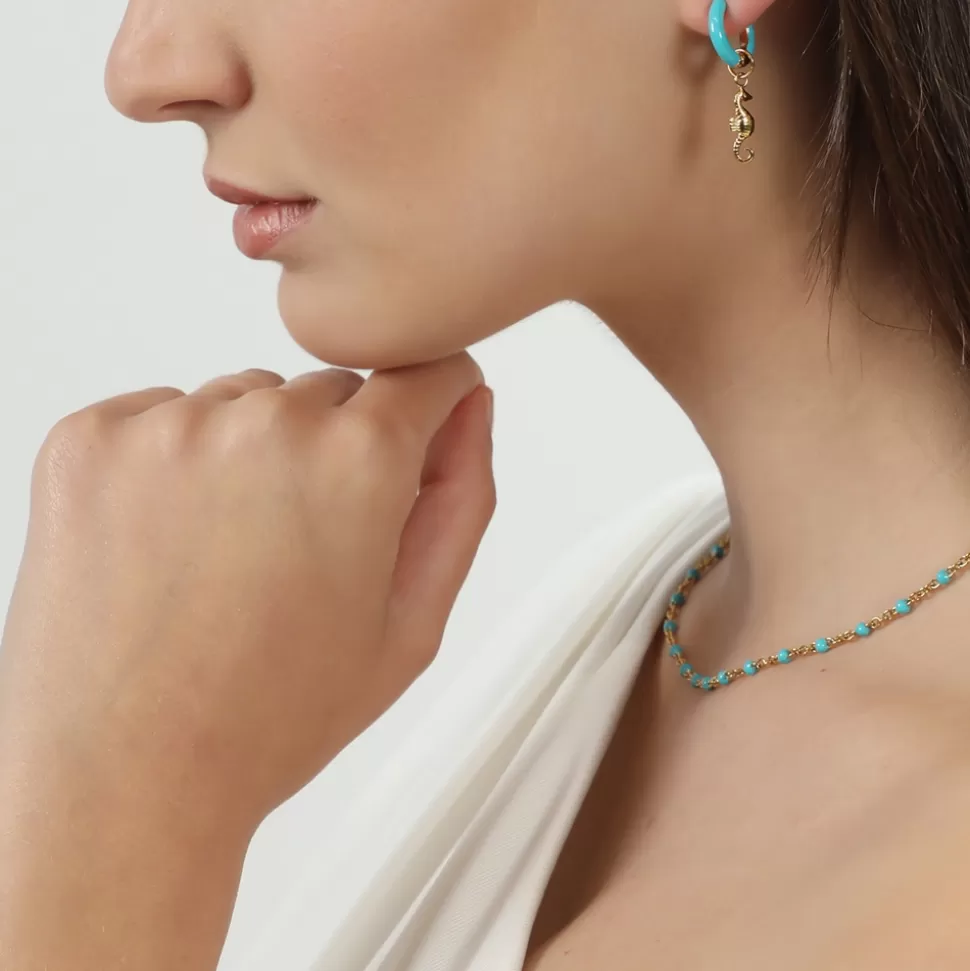Women Folli Follie Earrings^Mare Bello Gold Plated Hoops Withenamel And Sea Horse
