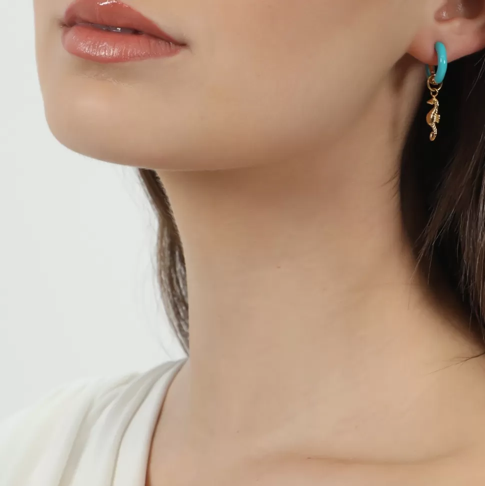 Women Folli Follie Earrings^Mare Bello Gold Plated Hoops Withenamel And Sea Horse