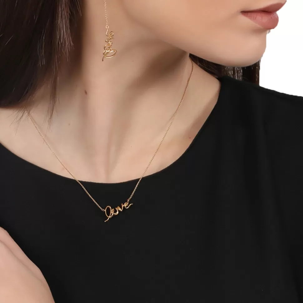 Women Folli Follie Necklaces^Melting Heart Short Gold Plated Necklace With Love Motif