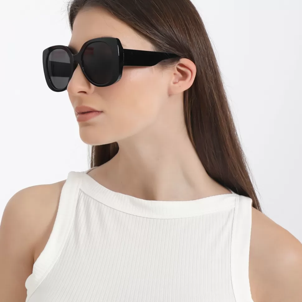 Women Folli Follie Sunglasses^Sunglasses Large Rounded Cat-Eye In Black Color
