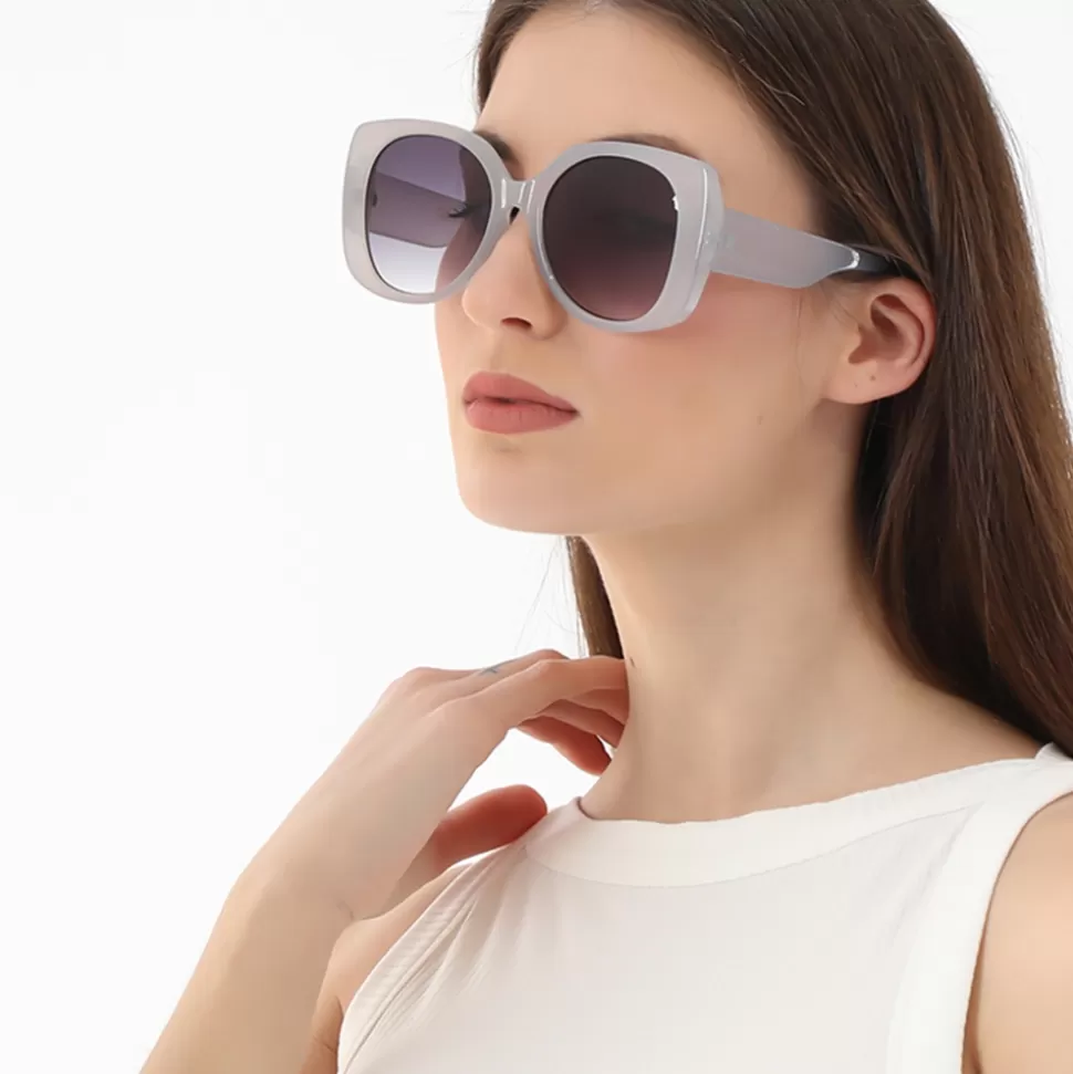 Women Folli Follie Sunglasses^Sunglasses Large Rounded Cat-Eye In Gray Color