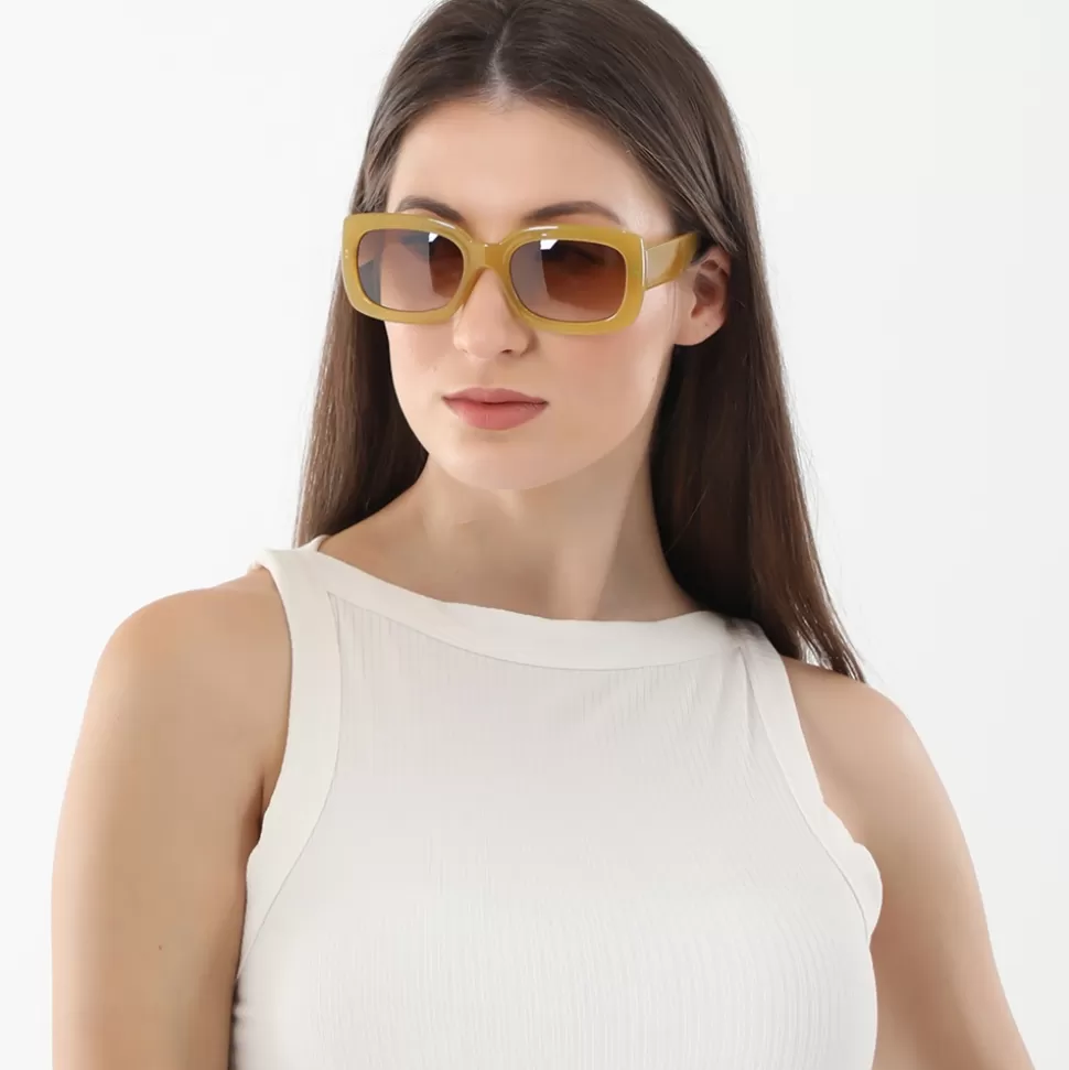Women Folli Follie Sunglasses^Sunglasses Medium Rectangular Mask In Yellow Color