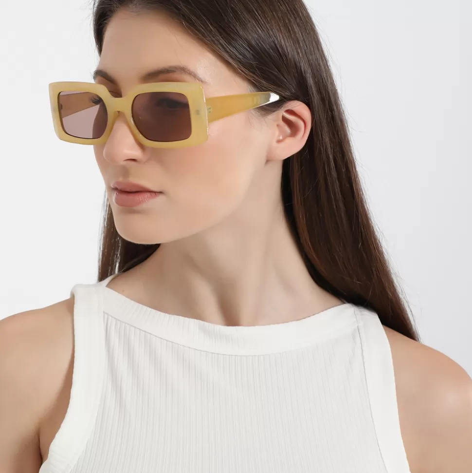 Women Folli Follie Sunglasses^Sunglasses Rectangular Mask In Beige Color