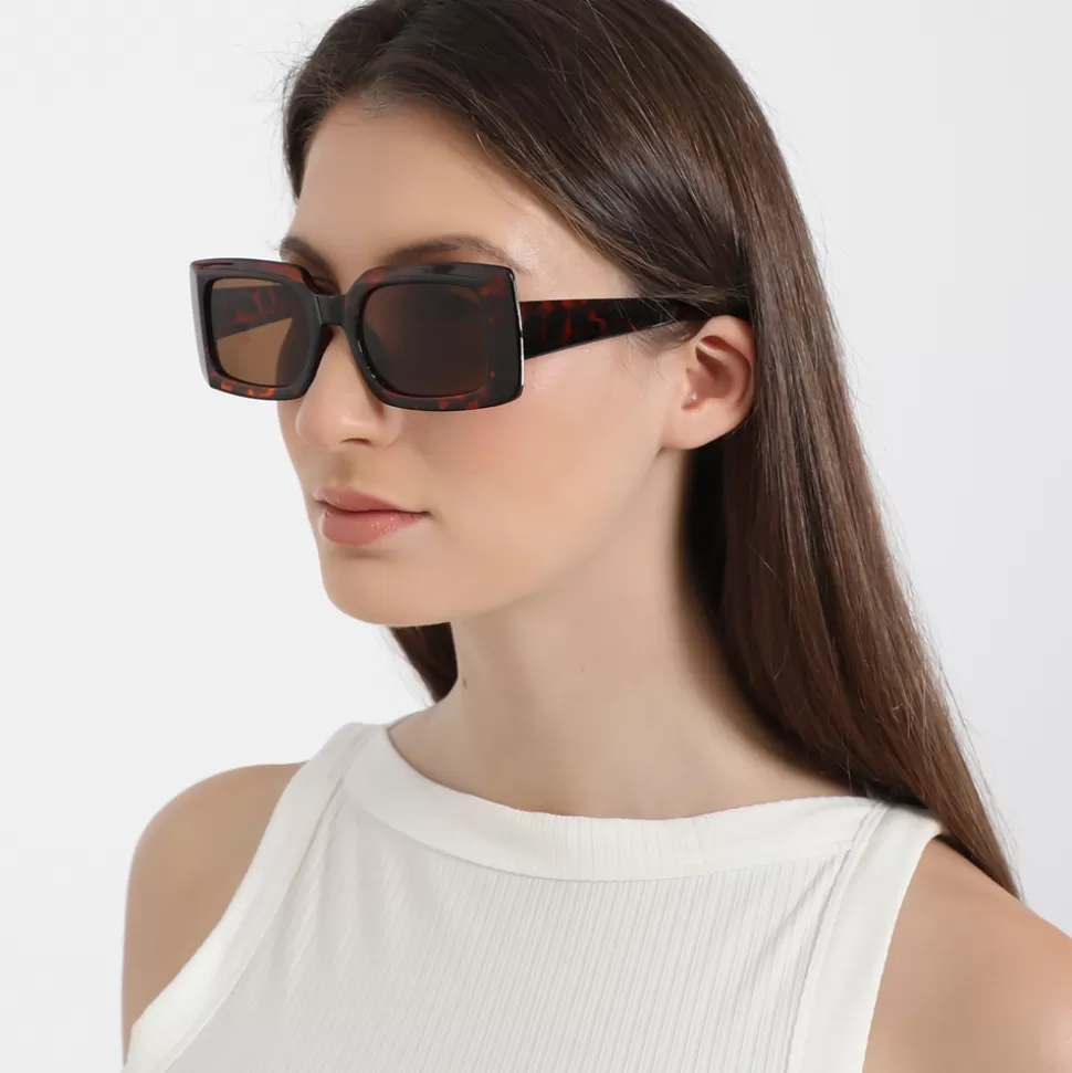 Women Folli Follie Sunglasses^Sunglasses Rectangular Mask In Brown Turtle Color