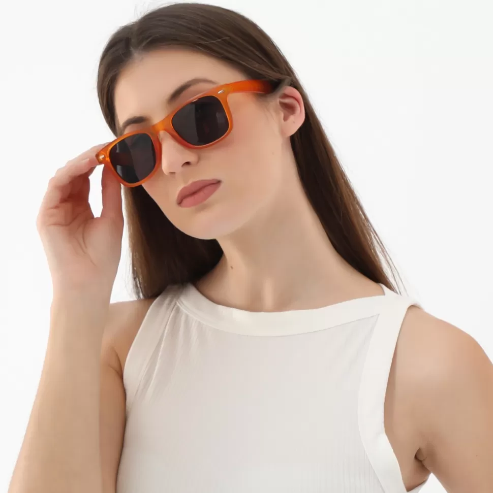 Women Folli Follie Sunglasses^Sunglasses Squared Mask With Metallic Details In Matte Orange Color