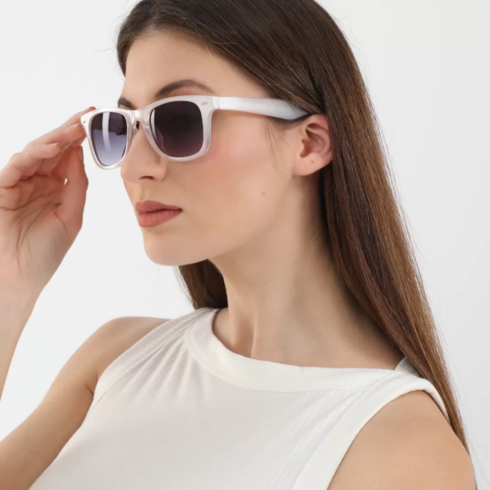 Women Folli Follie Sunglasses^Sunglasses Squared Mask With Metallic Details In Pearl White Color