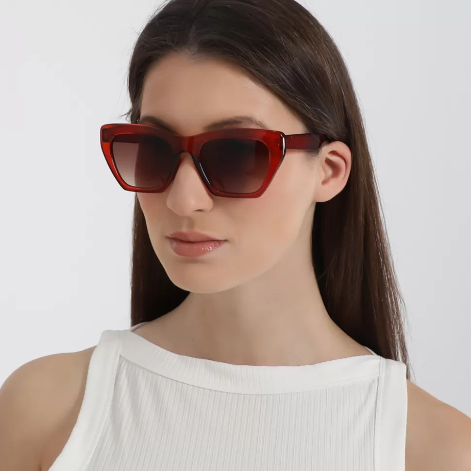 Women Folli Follie Sunglasses^Sunglasses Thick Rectangular Butterfly In Red Color