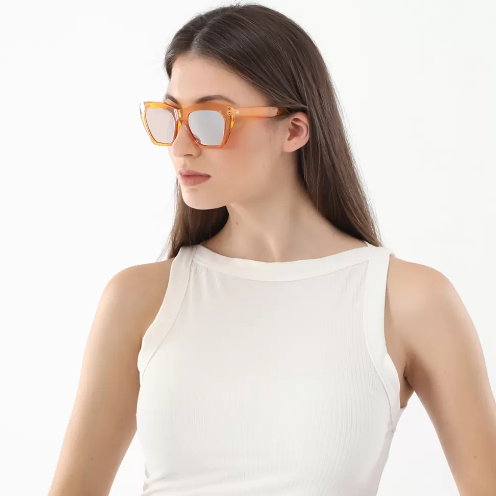 Women Folli Follie Sunglasses^Sunglasses Thick Rectangular Butterfly In Transparent Orange Color