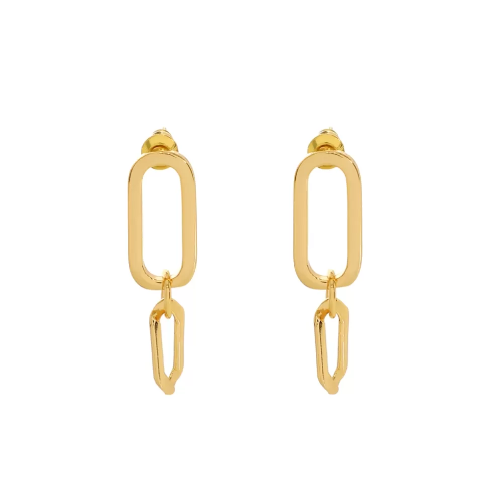 Women Folli Follie Earrings^The Chain Addiction Gold Plated Long Earrings With Rectangular Links