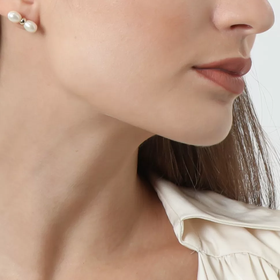 Women Folli Follie Earrings^The Chain Addiction Gold Plated Studs With Pearls