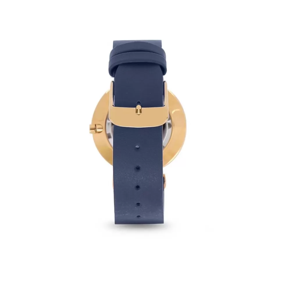 Women Folli Follie Leather Strap^Vintage Dynasty Gold Plated Watch With Blue Leather Strap