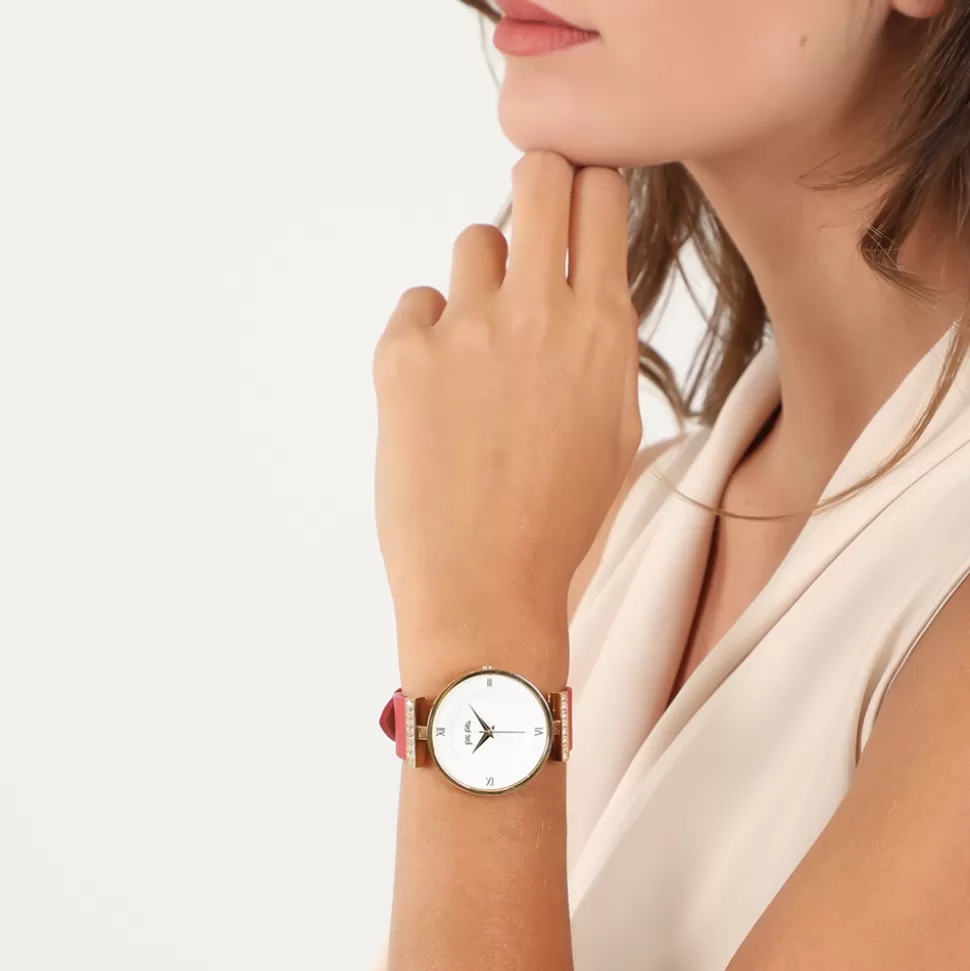 Women Folli Follie Leather Strap^Vintage Dynasty Gold Plated Watch With Leather Strap