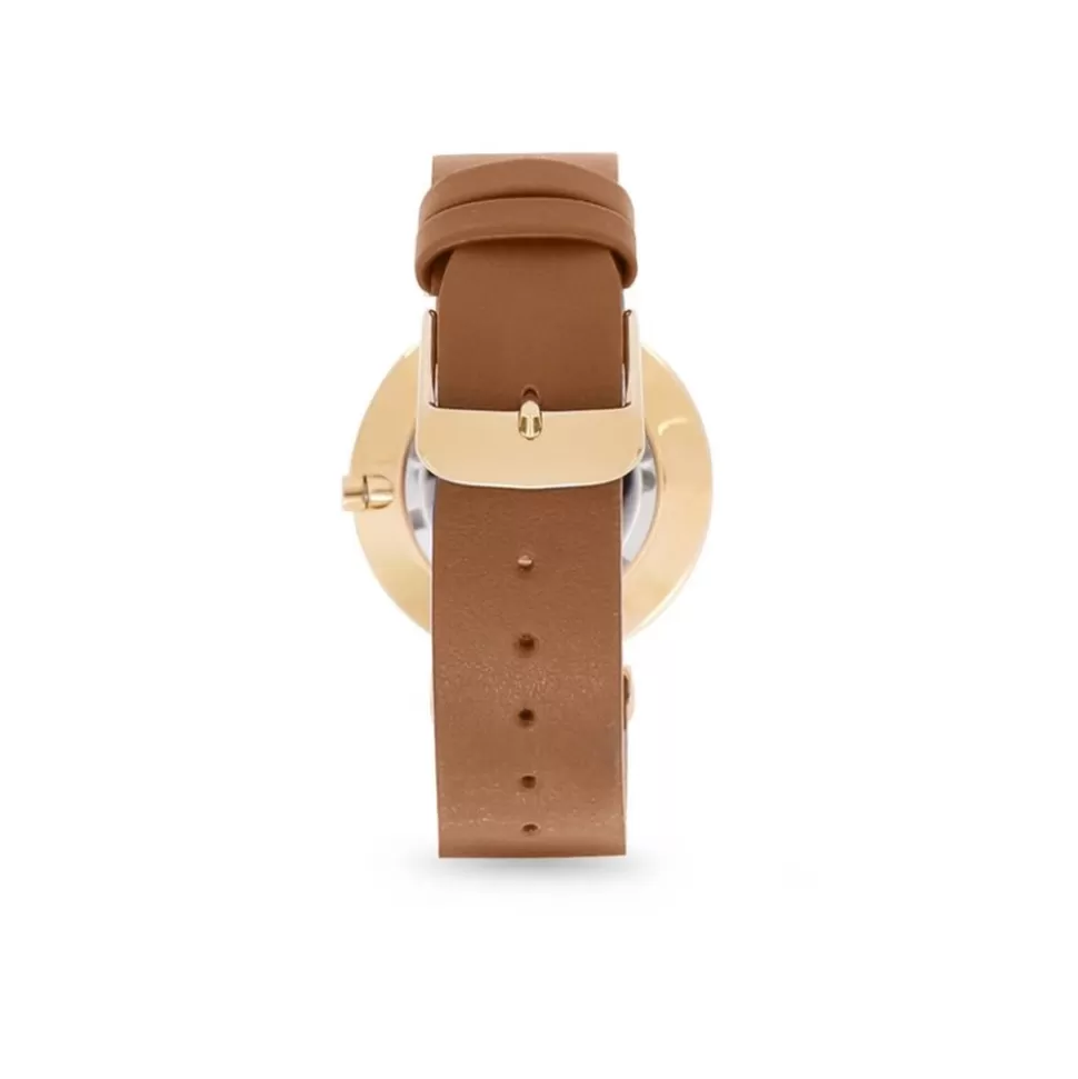 Women Folli Follie Leather Strap^Vintage Dynasty Gold Plated Watch Withleather Strap