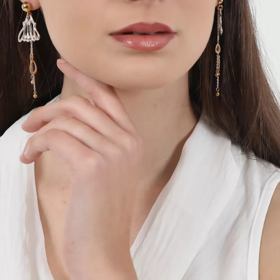 Women Folli Follie Earrings^Winged Spirit Long Bicolor Silver Dangle Earrings With Wing Motif