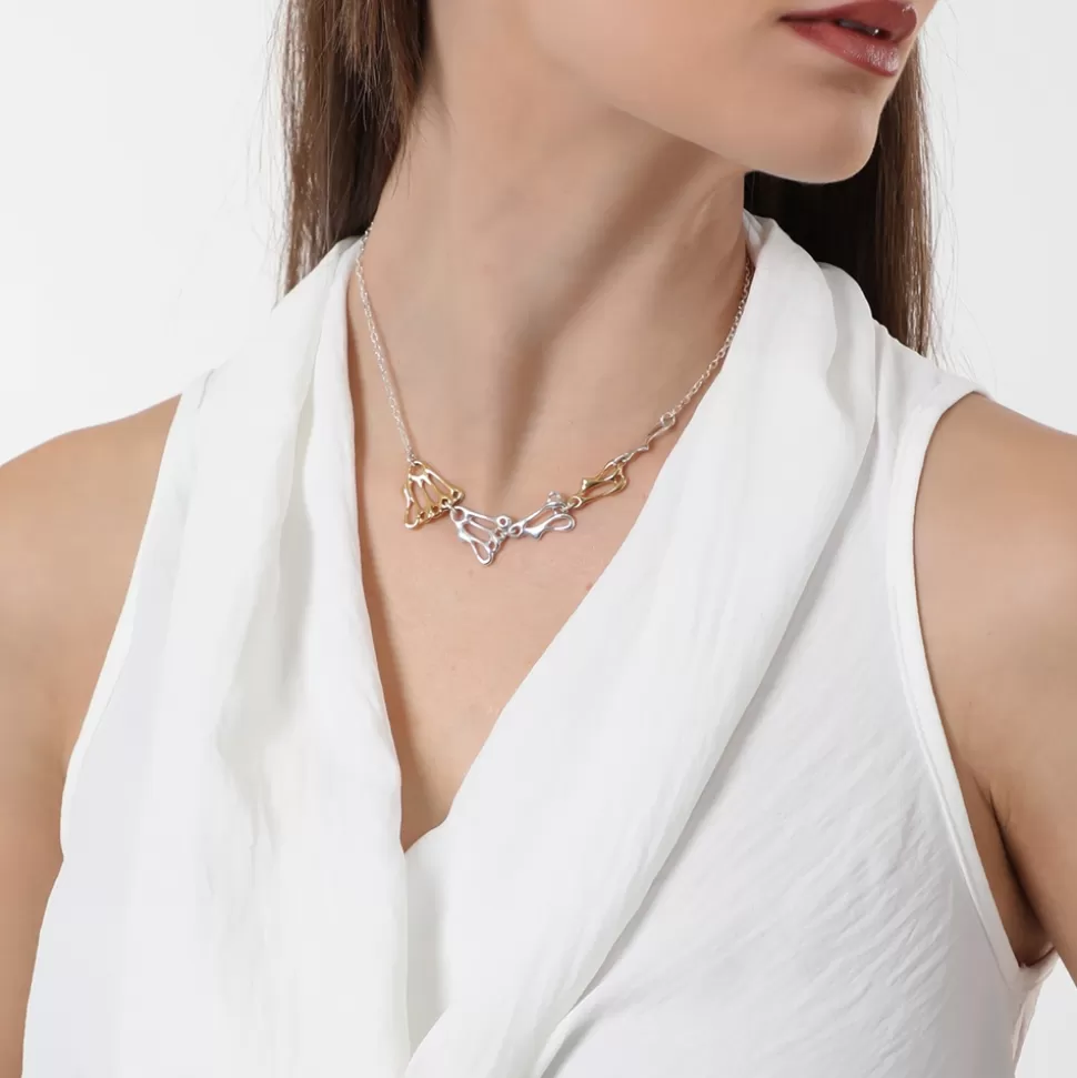 Women Folli Follie Necklaces^Winged Spirit Short Bicolor Silver Chain Necklace With Wing Motifs