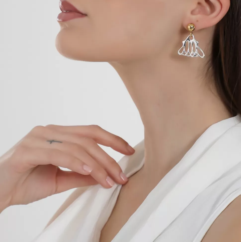 Women Folli Follie Earrings^Winged Spirit Short Bicolor Silver Earrings With Wing Motif